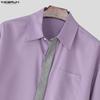 INCERUN Oversized Men Casual Loose Striped Print Patchwork Long Sleeve Shirts Tops