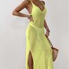 Women's Summer Vacation Beach Dress with Slit Slim Strap Long Dress