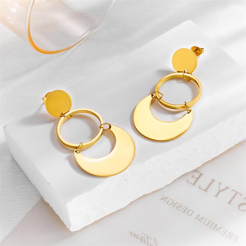 Geometric Hoop Drop Earrings For Women Gold Plated Stainless Steel Fashion Jewelry