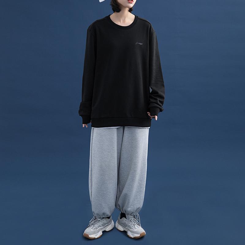 Lining Long Sleeve Crew Neck Casual Sports Pullover Solid Color Sweatshirt Men sweatshirt Black AWDS799-1