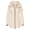 European Size Women's Mid-Length Hooded Winter Cotton Coat - Slim Fit, Solid Color, with Printed Details