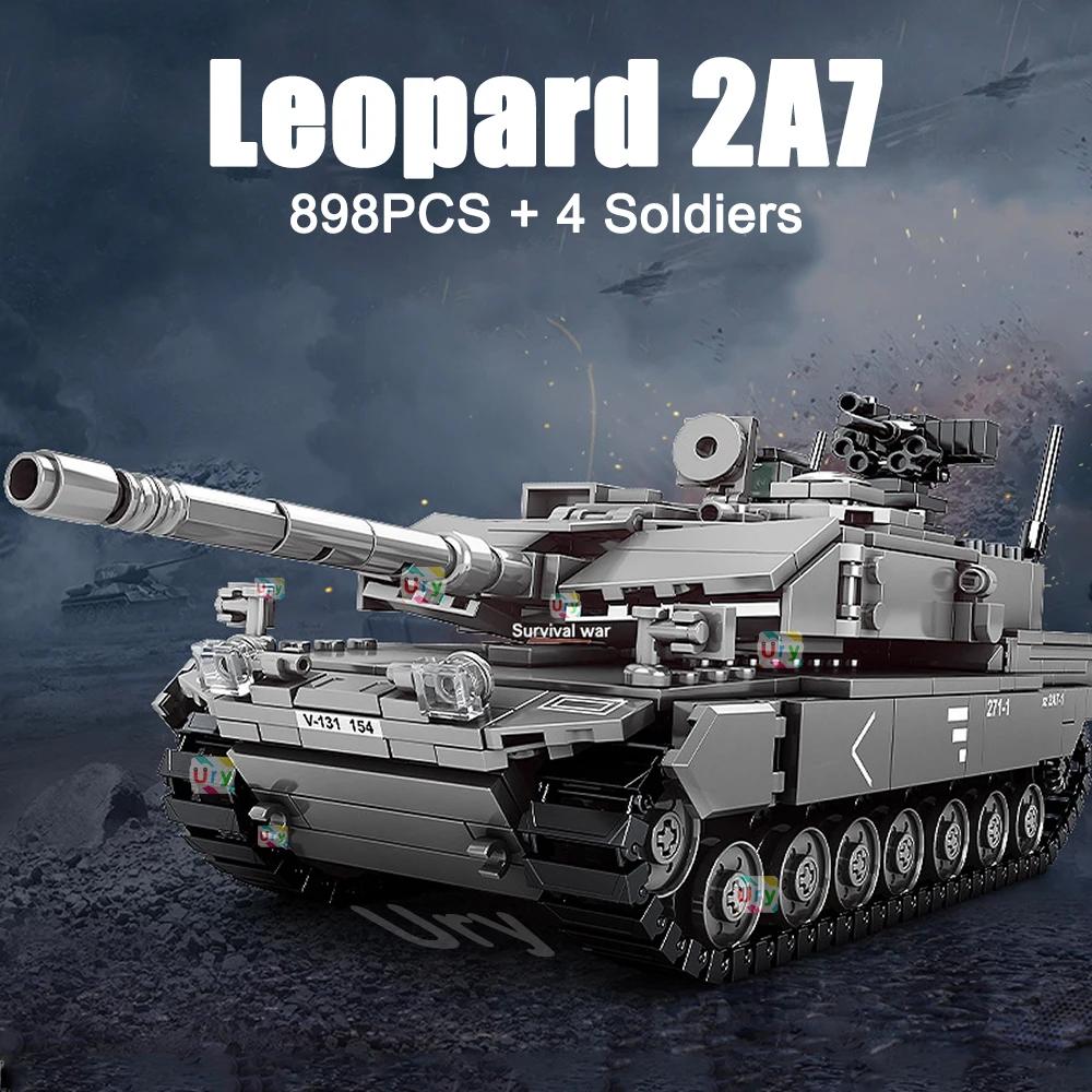Military WW2 MBT Army Main Battle Tank Challenger Leopard 2A7+ Soldiers Figures Building Blocks Set For Kids Children Toys Gifts