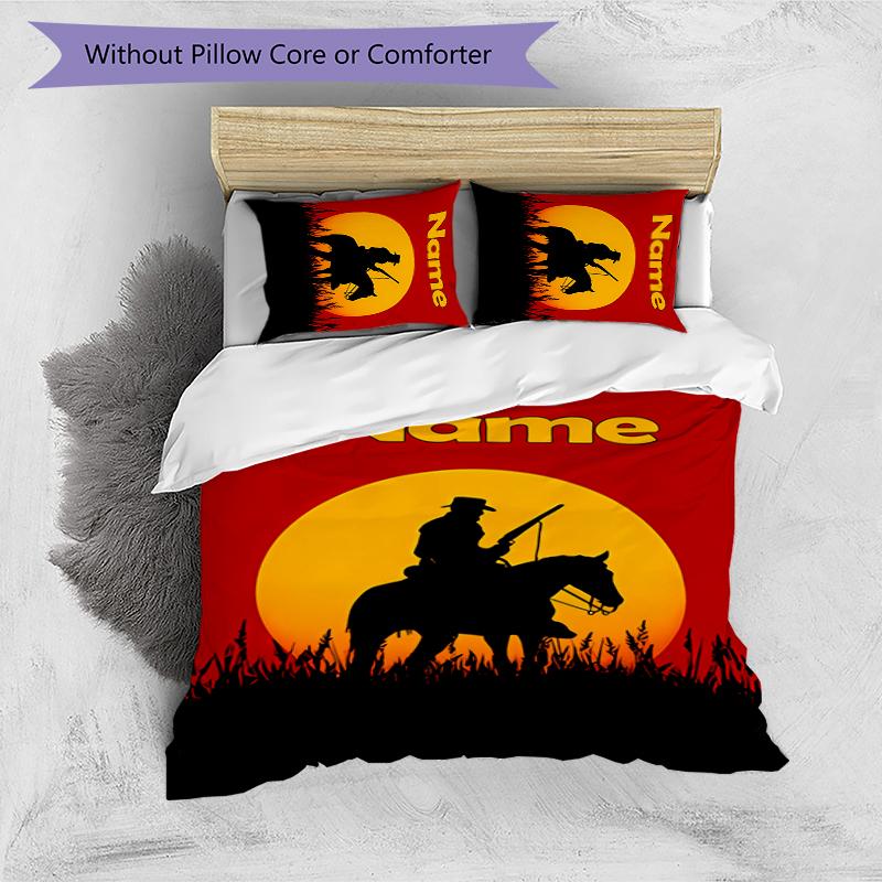 3pcs Custom Name Red Dead Redemption Bedding Set Duvet Cover Closure Includes 1 Duvet Cover & 2 Pillowcases for All Seasons Bedroom Decor