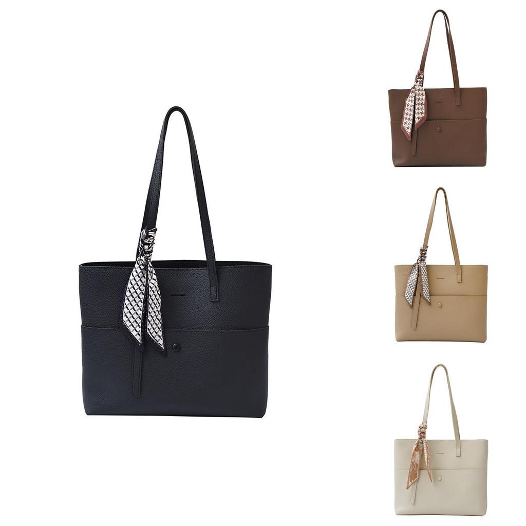Soft Pu Ribbon Tote Bag For Women With Inner Pockets And Crossbody Strap For Commuting