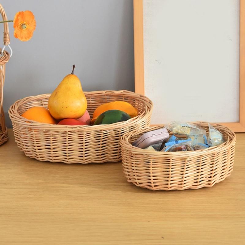 Handwoven Rattan Fruit Tray For Home Use Natural Materials Large Capacity Easy to Clean for Kitchen or Dining Room