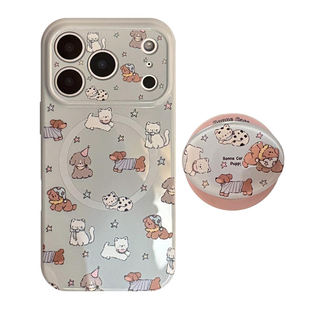 Blue cute pet cartoon is suitable for 17 Apple 17pm mobile phone case iphone16 rotating magnetic suction bracket 13 anti-drop 15
