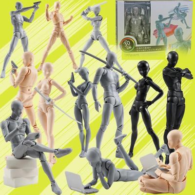 Polohovatelný figurína Model Kloubová postava pro umělecké kreslení, Šedá Černá Masová Oranžová, Pohyblivé tělo Rekvizity pro Anime Akční figurku méně