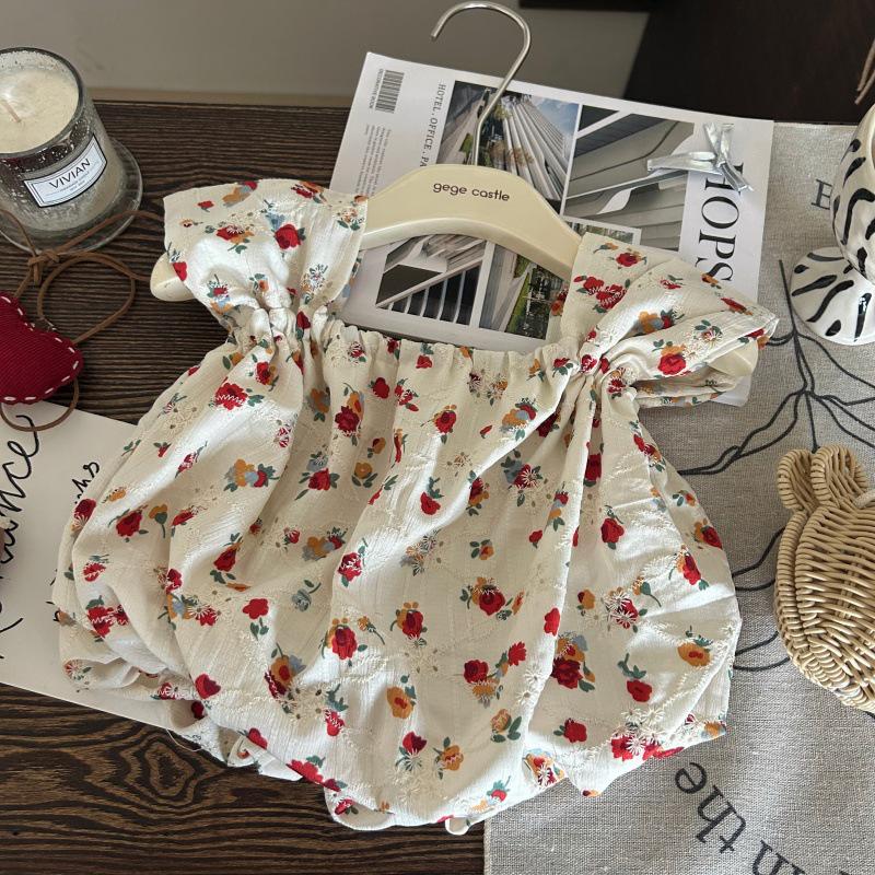 Korean Style Girls' Floral Top & Denim Skort Two-Piece Set - Summer 2025