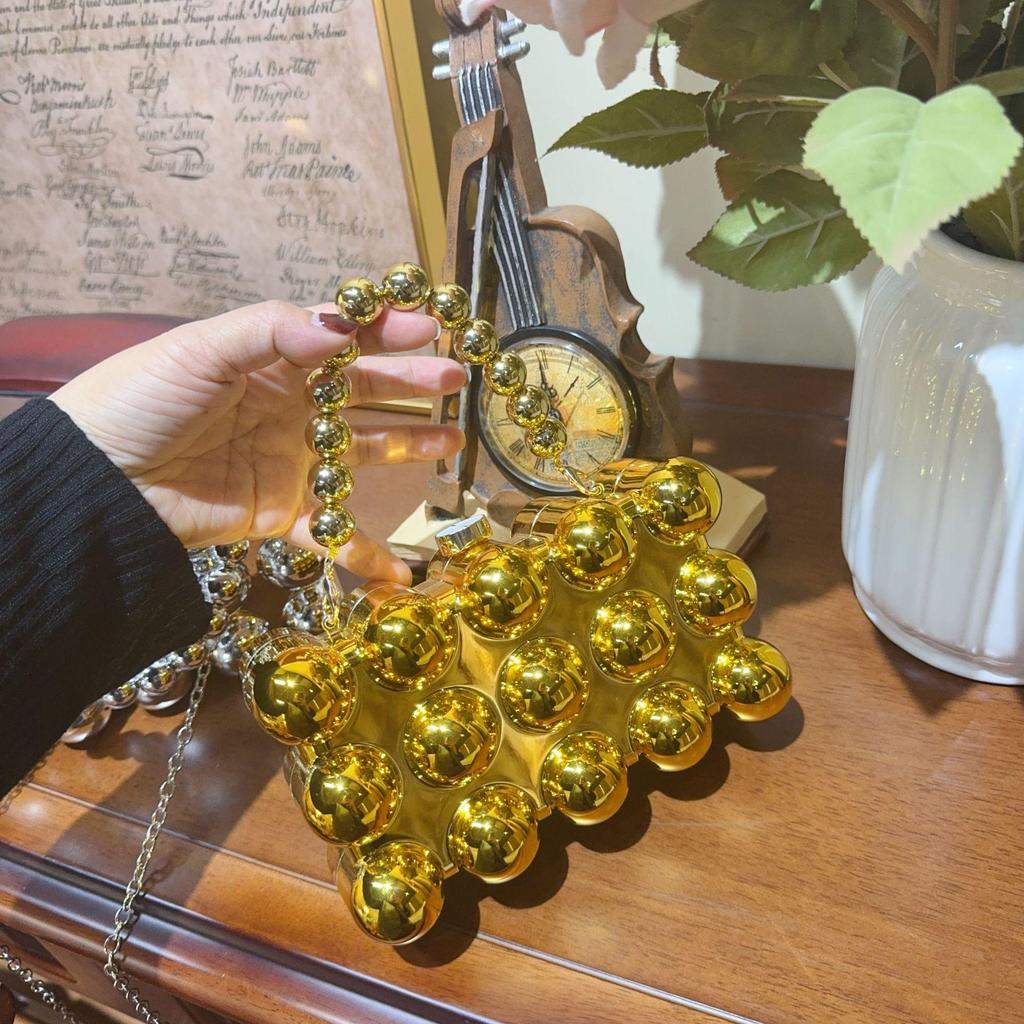 Gold Shiny Acrylic Crossbody Bag - European & American Style Candy Color Handbag