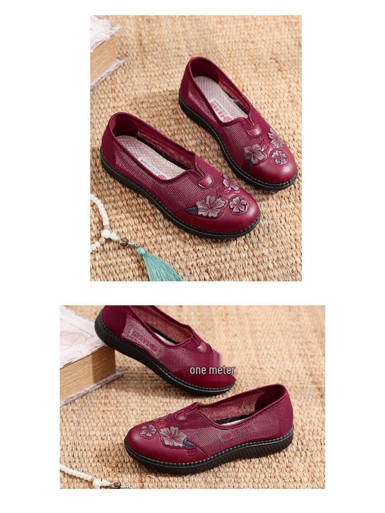 2025 Women's Spring/Summer Round Toe Mesh Shoes: Anti-Slip, Soft Sole, Breathable Comfort for Middle-Aged & Elderly