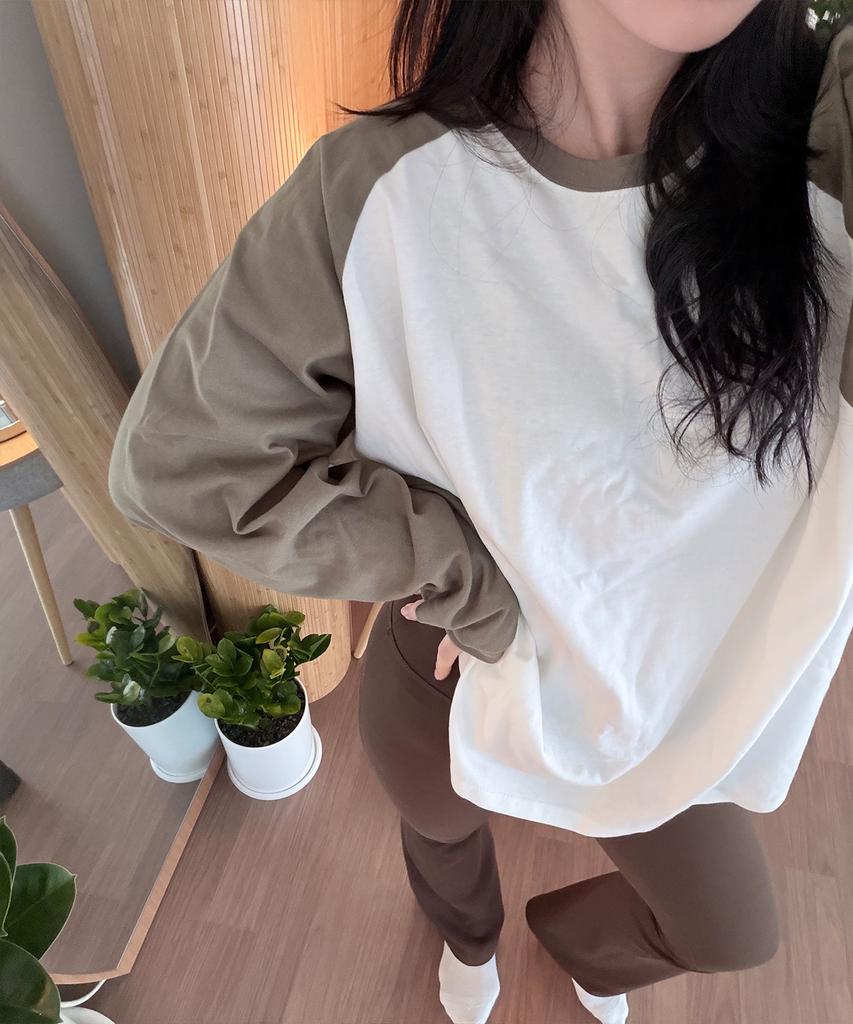POLYGRAM Oversized Raglan Long Sleeve T-Shirt - Ivory/Khaki