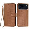 For iPhone 17 Pro Wallet Case with Strap Carbon Fiber Texture Leather Mobile Cover