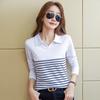 Women's V Neck Long Sleeve Regular Fit Striped Blouse Casual Daily Top Shirt