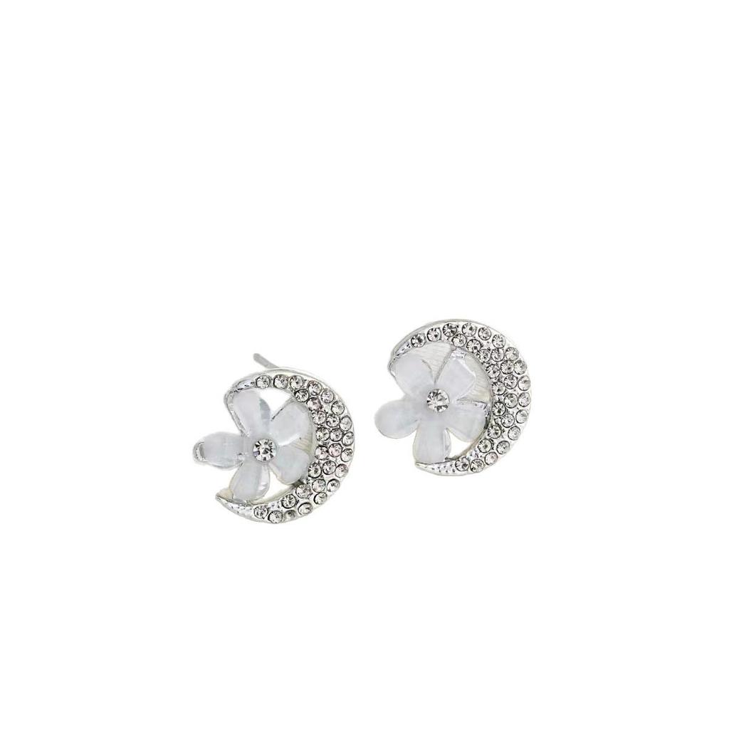Korean Style High-End White Drip Oil Stud Earrings with Rhinestones for Women - Retro Fashion Simple Ear Jewelry