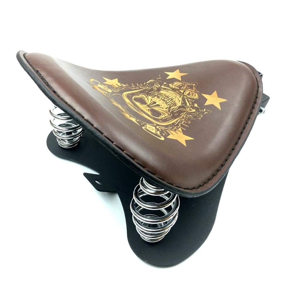Motorcycle Retro Brown/Black Skull Leather Solo Seat+3" Spring Bracket for Harley Custom Chopper Bobber Leather Saddle Seat