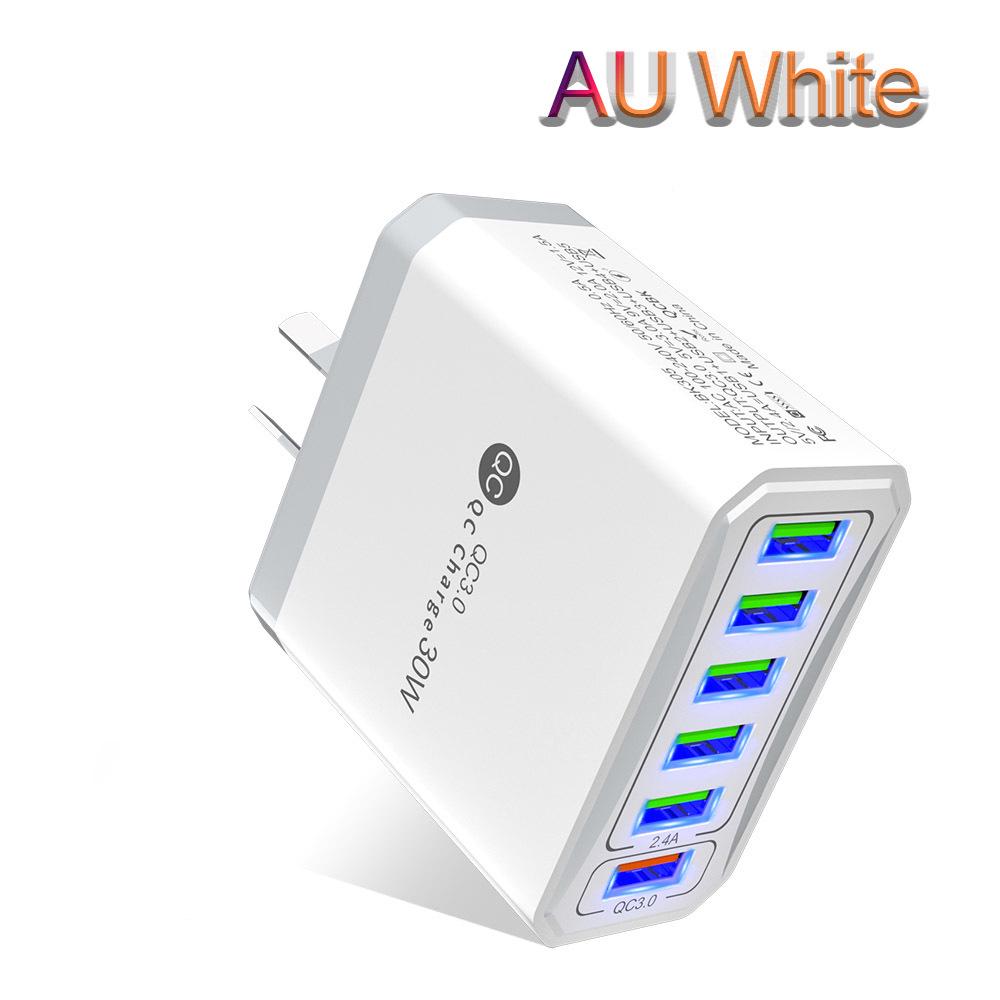 30W 6-Port QC3.0 Fast Charger with EU, US, UK, Korean Plugs