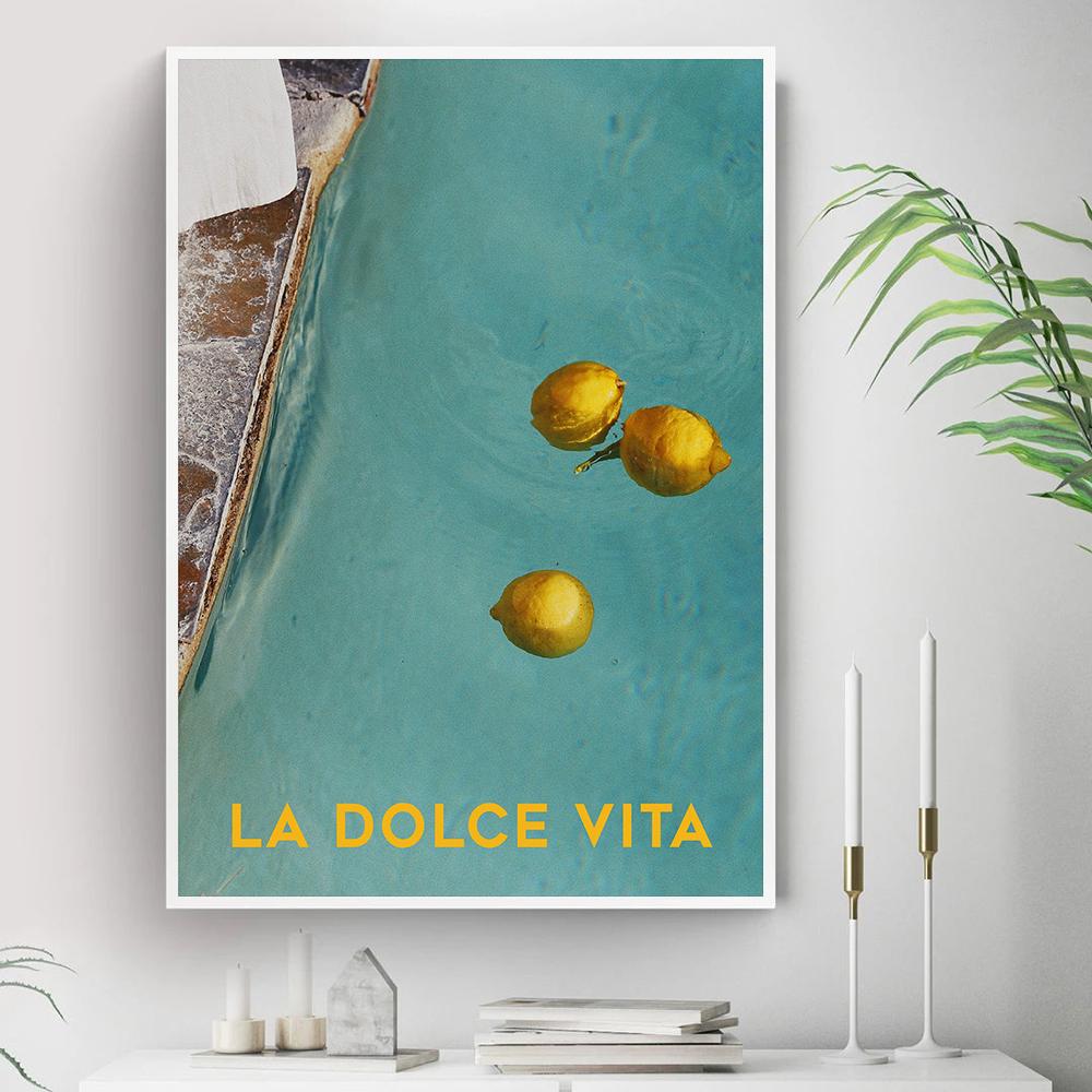 Toile imprimée peinture affiche La Dolce Vita mur photos citron piscine  nordique Vintage italien été bleu couleur Art pour salon - Main Image