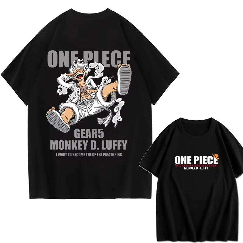 2026 new One Pieces Monkey D Luffy Printed LooseSleeved Cotton TShirt for Summer Fashion  Cotton