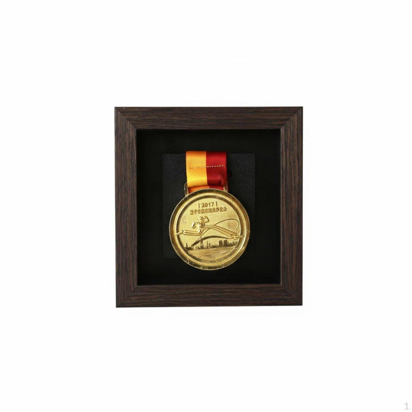 Medaillen-Displayrahmen Wandmontage oder freistehend Ausdauer-Event-Koffer Staubdicht für 1 Medal kaffeebraun