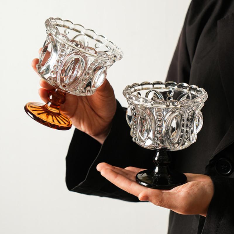 Leichter Luxus Geprägtes Sonnenblumen-Hoher Stiel Glas Eisbecher Joghurtbecher Dessertbecher Milchshake-Becher