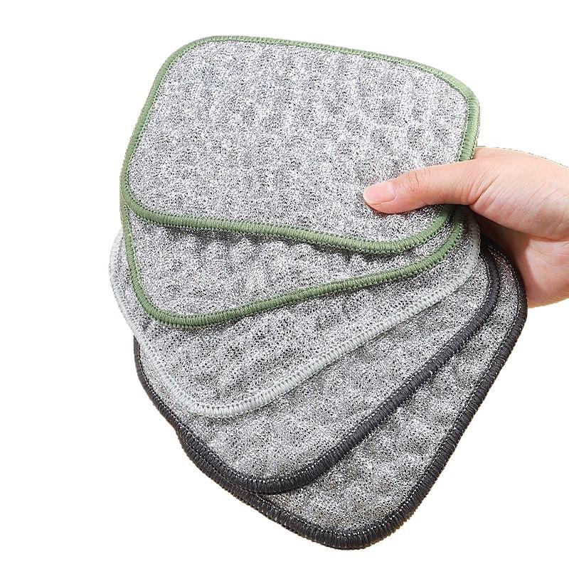 Thickened Cotton Yarn & Steel Wire Non-stick Dishwashing Cloth for Kitchen
