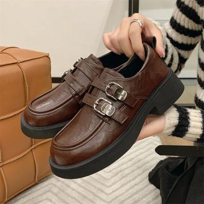 Mode Französischer Stil Kleine Lederschuhe Damen Vintage Doppelspange Mary Jane Schuhe Damen Rundkopf Weichsohlige Slipper Einzelne Schuhe