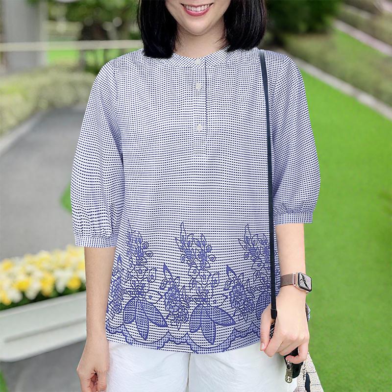 

ZANZEA Women Summer Round Neck Half Sleeve Casual Retro Print Blouse 5XL синий