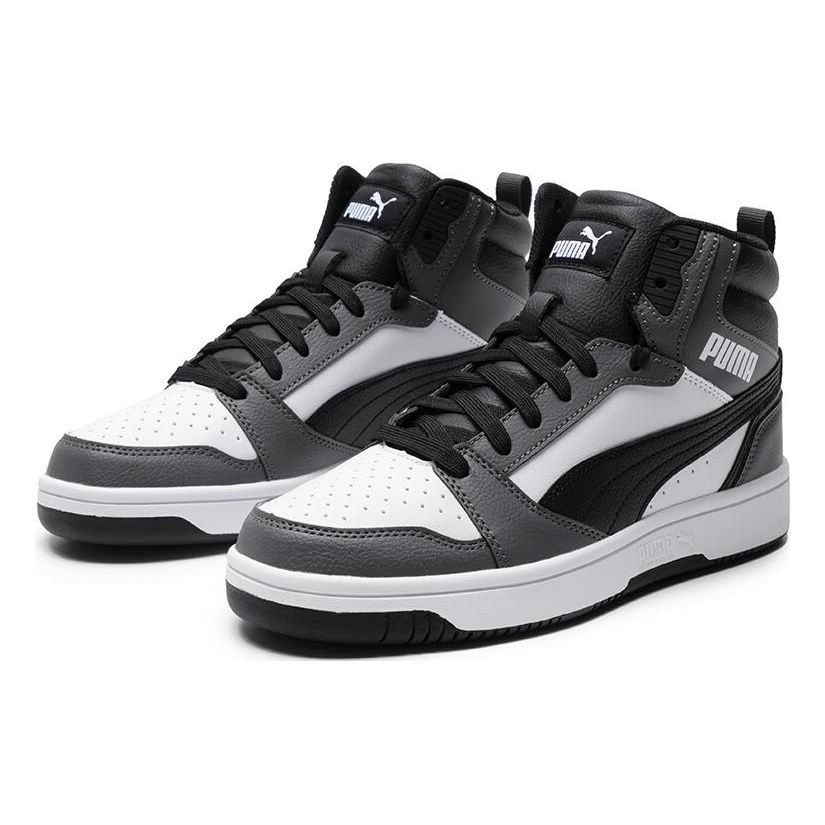 Puma Rebound V6 392326-03 White/Black/Shadow Grey Unisex Mid-Top Retro Basketball Sneakers