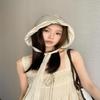 Ribbon Women Striped Fisherman Hat Wide Brim Foldable Summer Sun Hat Sun Protection Solid Color Sunshade Hat