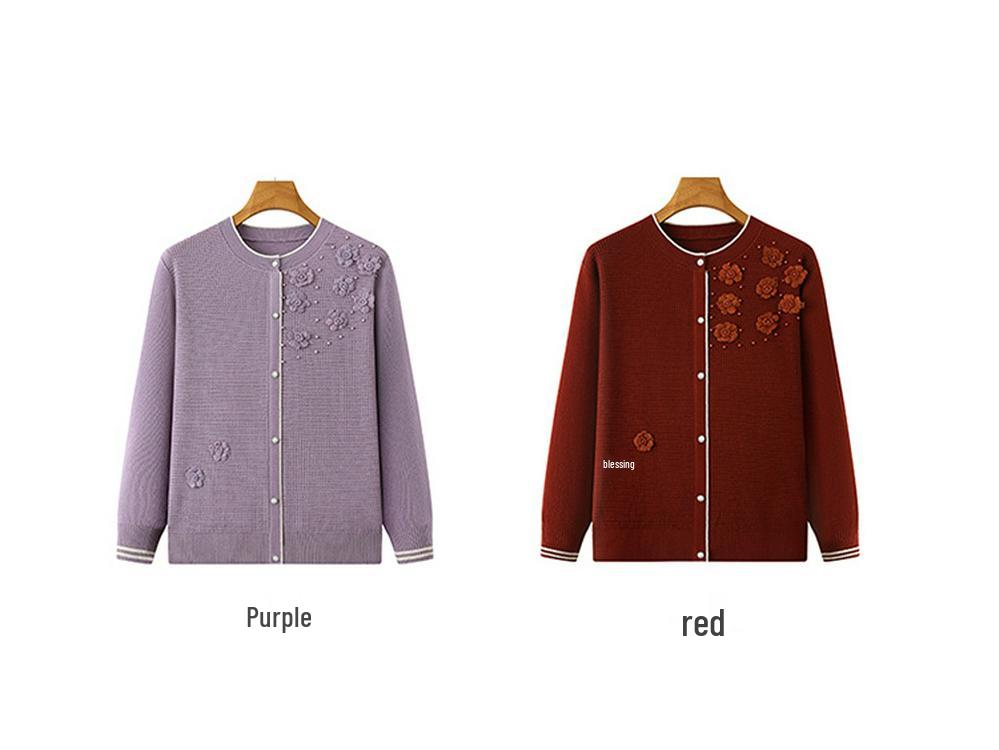 2025 New Style Grandma's Knitwear: Spring & Autumn Long Sleeve Pullover for Middle-Aged & Elderly Women