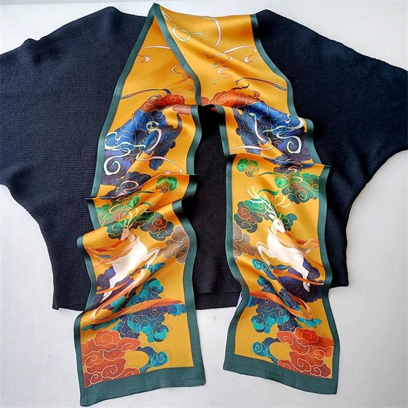 Chinese Style Colorful Double-Layer 100% Pure Silk Long Scarf for Women Ribbon Mulberry Silk Multi-Functional Long Scarf
