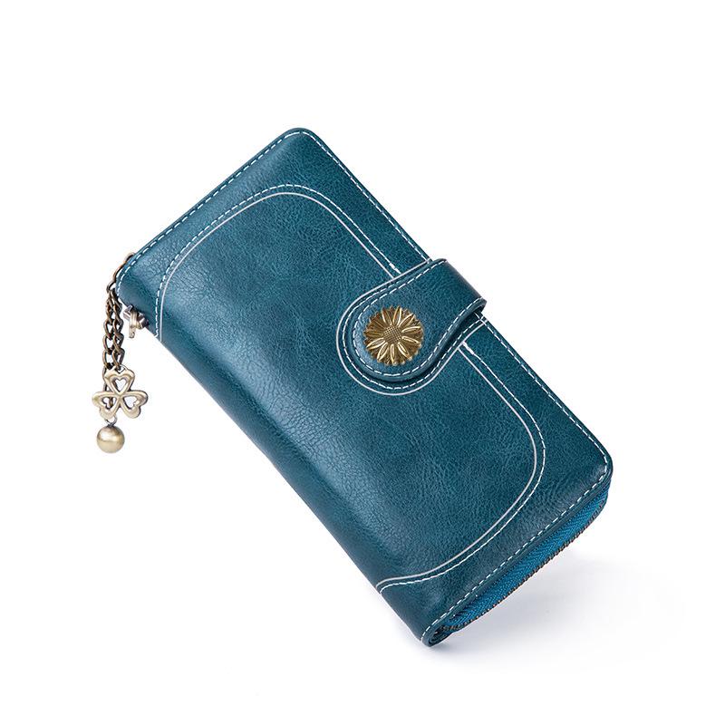 Portafoglio da Donna Pochette Vintage Pelle di Alta Qualità Portafoglio Lungo da Donna Retro Portamonete con Cerniera Cinturino Portamonete