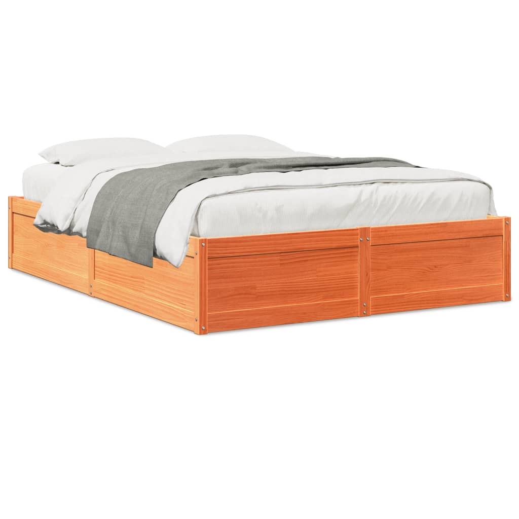 Vidaxl Bed Without Mattress, Waxed Brown, 140X200 Cm, Pine Wood
