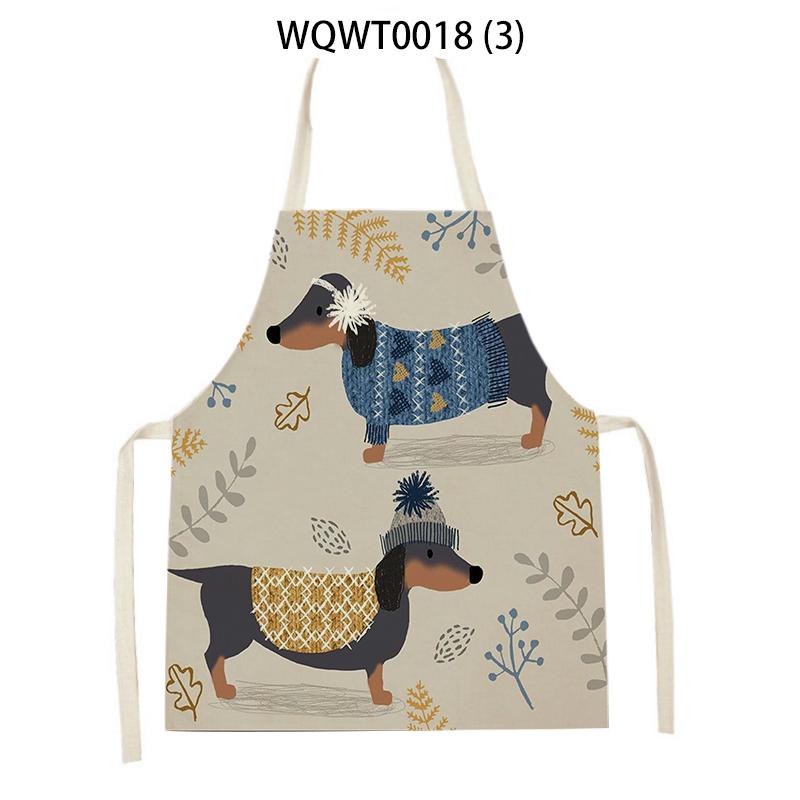 Lovely Animal Dog Printed Linen Sleeveless Kitchen Aprons Women Men Home Cooking Baking Waist Bib Dachshund Cleaning Aprons