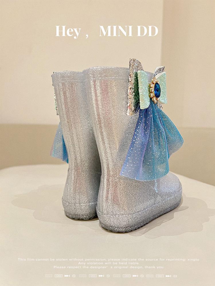 MINI DD2026 Children's Princess Rain Boots - Waterproof, Anti-slip, Mid-calf Shoes for Toddlers & Girls
