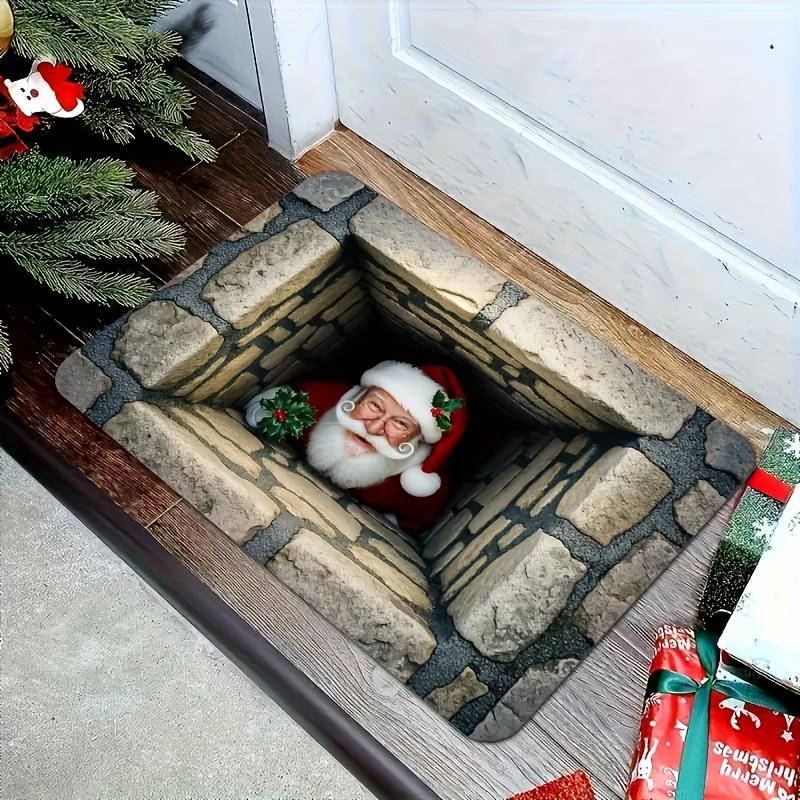 1 Stück Nikolaus versteckt sich im Schornstein Fußmatte, Rutschfeste Bodenmatte, Geeignet für Wohnzimmer, Schlafzimmer, Ferienhaus Dekoration