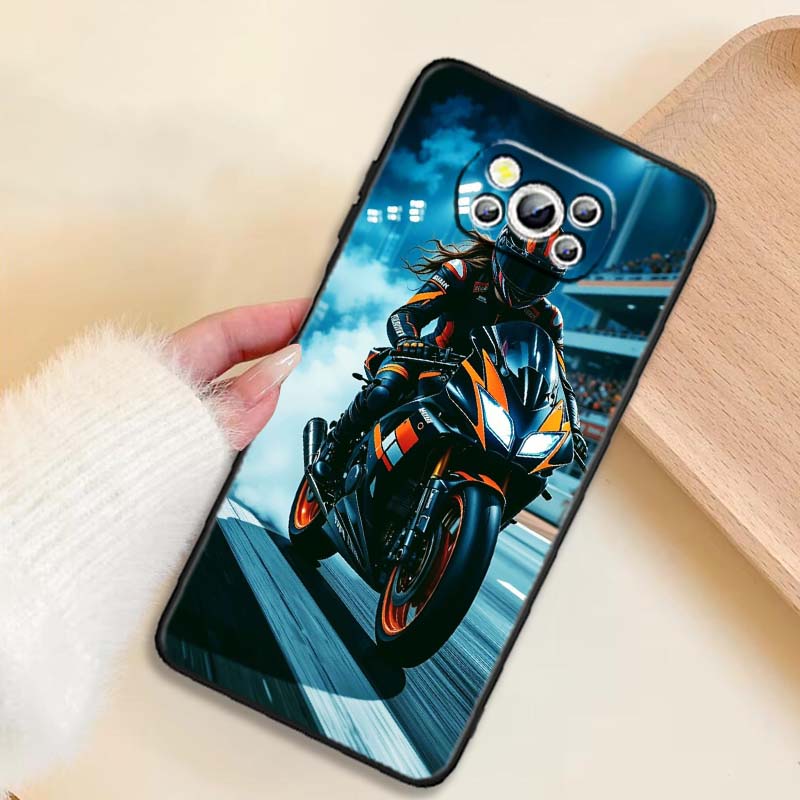 Creative motorcycle rider cool For Xiaomi Mi Poco F3 F4 F5 F6 X3 X4 X5 X6 X7 M3 M4 M5 M6 M7 GT Pro 5G Black Phone Case