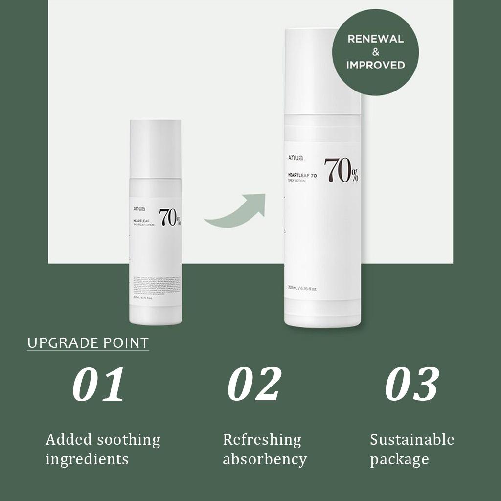 Anua NEUE HEARTLEAF 70 DAILY LOTION 200 ml | beruhigend, Anua-Niacinamid, aufhellend, hautaufhellend, koreanische Gesichtspflege