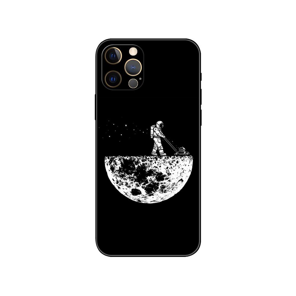 Space Moon Phone Case for Iphone 5 5s 2020se 6 6s 7 8 Plus X 10 XR XS 11 12 13 Mini Pro MAX Black Tpu Back Cover