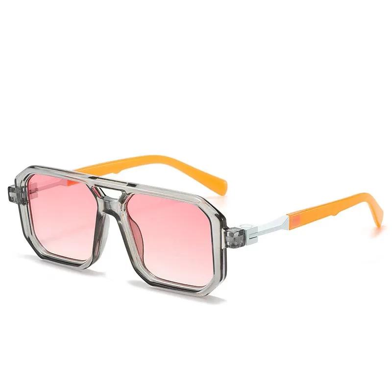 Trendy European American Double Beam Sunglasses Retro Square Frame Unisex Fashion Accessory