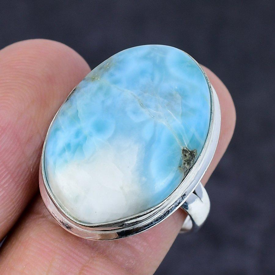 Larimar Gemstone 925 Sterling Silver Jewelry Ring Size 8