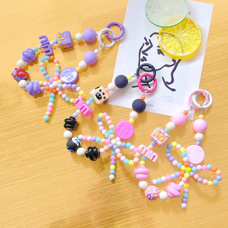 Candy Color Phone Buckle Beads Cute Lanyards  Bead Chain Pendant For Phone Strap