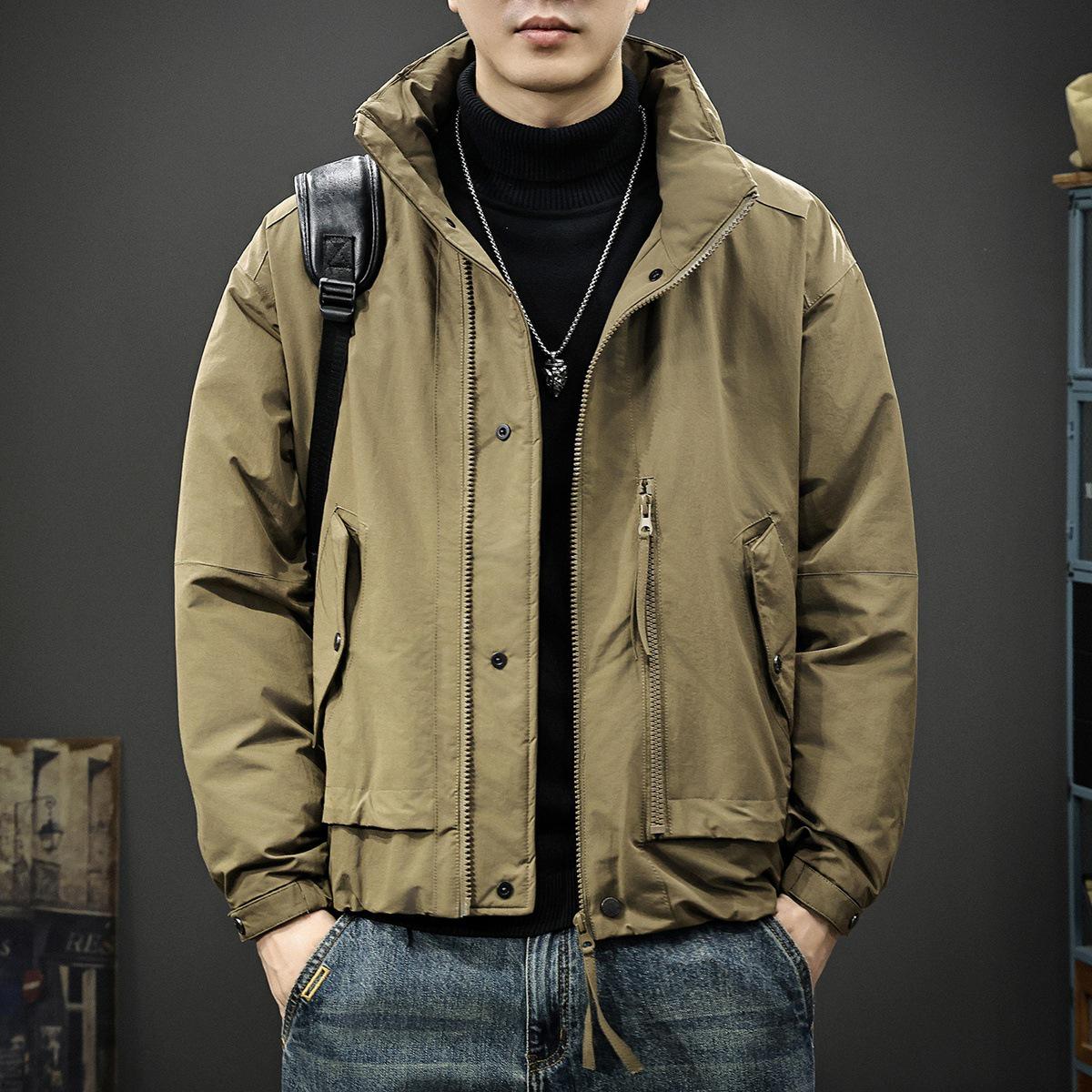 

Men s Trendy Stand Collar Windproof Down Jacket with Large Pockets - 90% Duck Down Warmth, Winter 2025 Collection XL (140-160 jin) хакі