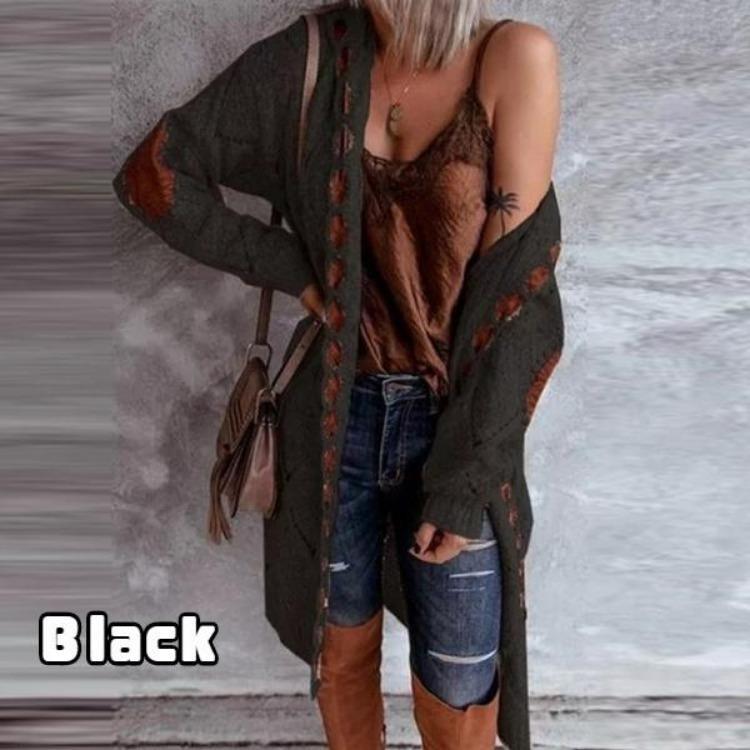 

Autumn Winter Women Knitted Cardigan Vintage Elegant Hooded Sweater Coat Long Sleeve Overcoat Casual Streetwear Plus Size Female Sweaters S чёрный