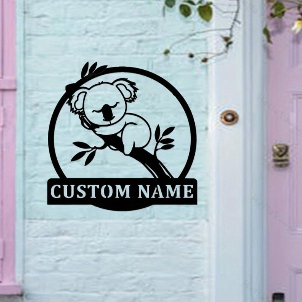 Customizable Metal Wall Art Koala Surname Sign for Home Garden Decor