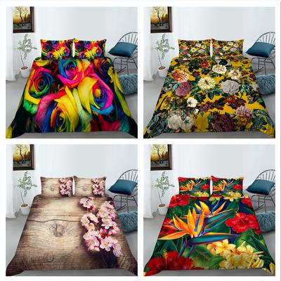 Juego de Cama Serie Flores 3D Funda Nórdica con Estampado de Flores Funda de Almohada 2 o 3 Piezas Tejido de Microfibra Suave y Cómodo Decoración del Hogar