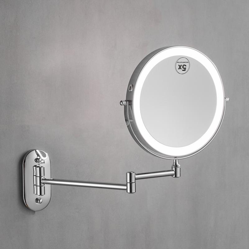 Wall-Mounted LED Vanity Mirror, Double-Sided with Light and Magnifier, Punch-Free Folding Design for Bathroom and Hotel Use