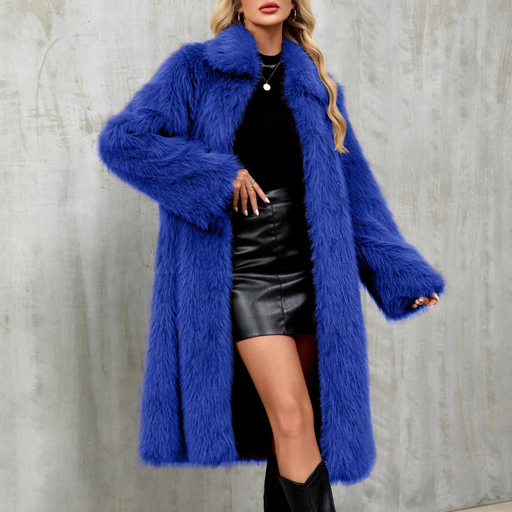 Women's Fashion Plush  Jacket Casual Solid-color Long-sleeved Cardigan Long Coat