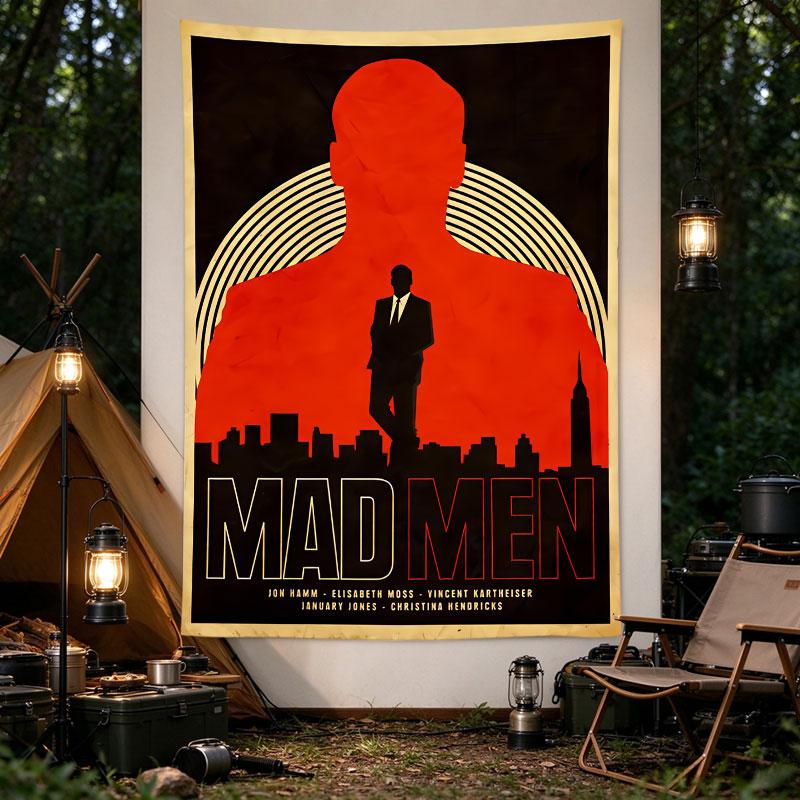 Mad Men Retro TV Poster Red Silhouette Man Against City Skyline