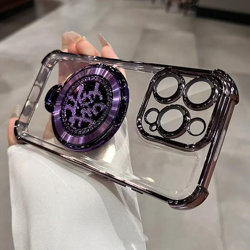 Applicable To Apple 16Pro Rotating New Year's Hair Bracket, Mobile Phone Case iPhone15 Magnetic Suction 14 Four Corners Anti-drop TPU Cover